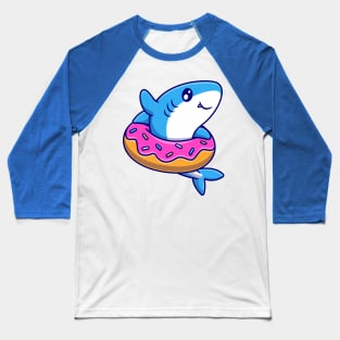 Cute Shark With Doughnut Cartoon Baseball T-Shirt